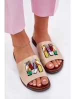 Klapki Damskie Na Płaskim Obcasie Z Ozdobą Złote Clelione Klapki Damskie Na Płaskim Obcasie Z Ozdobą Złote Clelione