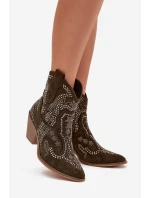 Ocieplane Damskie Botki Kowbojki Ze Zdobieniem Ciemnozielone Lelira Ocieplane Damskie Botki Kowbojki Ze Zdobieniem Ciemnozielone Lelira