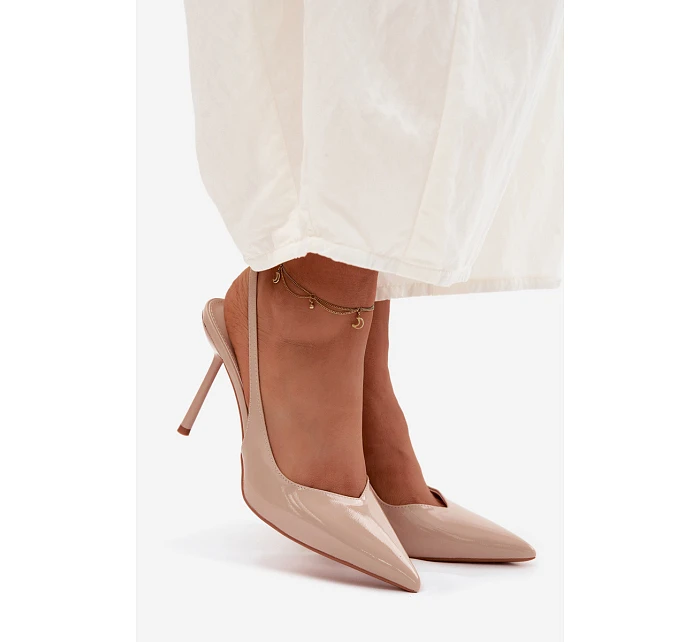 Lakované Lodičky Sandály Z Kůže Béžové model 22122736 - Boto