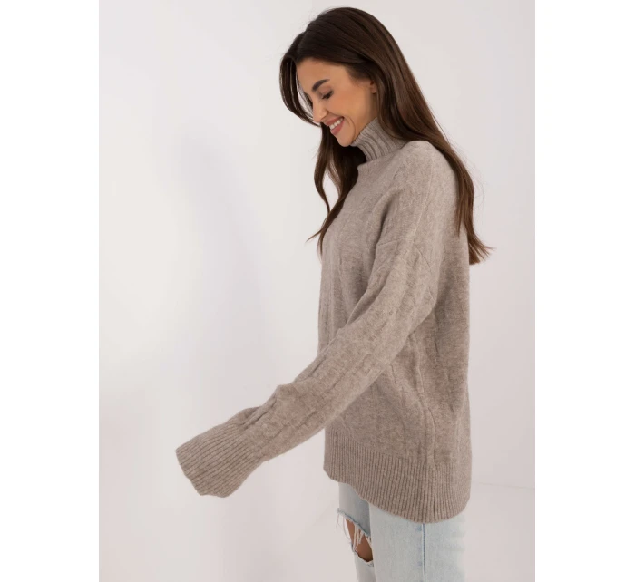 Sweter AT SW ciemny bezowy model 20470394 - FPrice Sweter AT SW ciemny bezowy model 20470394 - FPrice