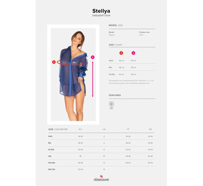 Sexy blúzka Stellya babydoll modrá - Obsessive