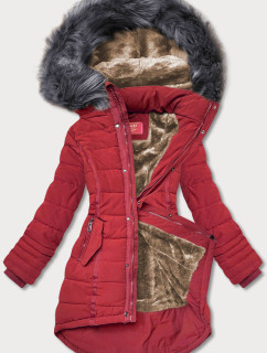 Tmavo červená asymetrická dámska zimná bunda (M-21301)