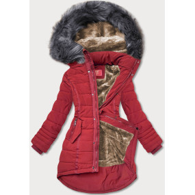 Tmavo červená asymetrická dámska zimná bunda (M-21301)