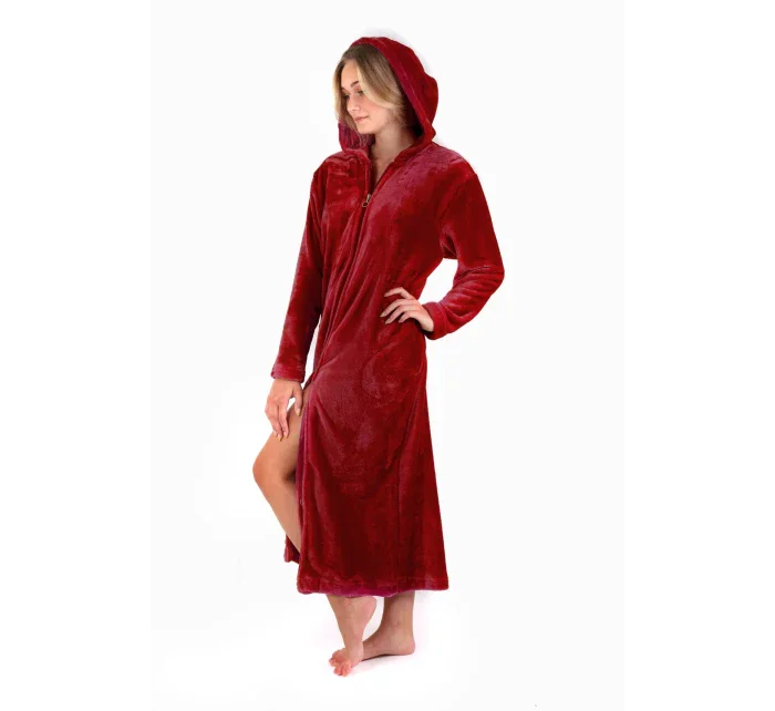 Dámsky župan Siena s kapucňou na zips 3656 burgundy - Vestis Dámsky župan Siena s kapucňou na zips 3656 burgundy - Vestis