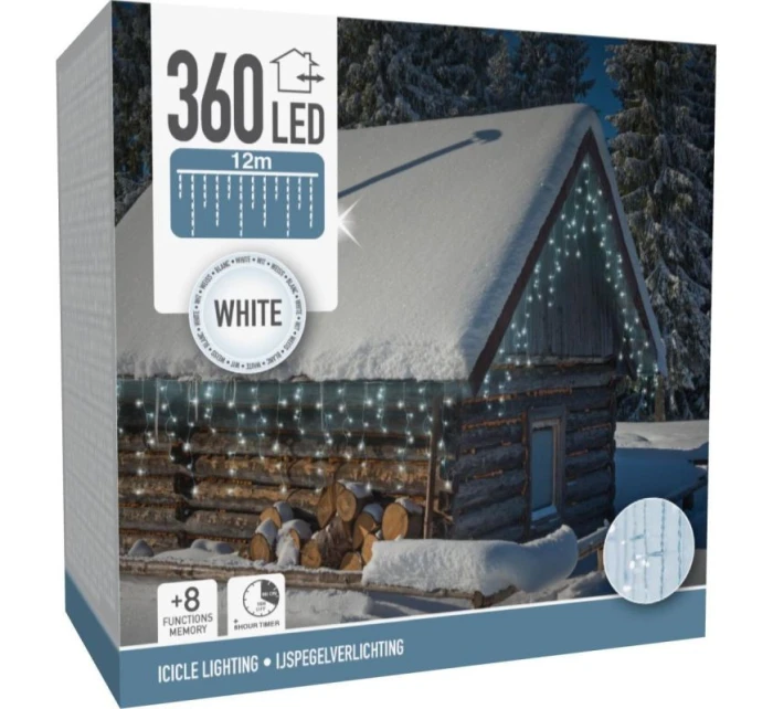 VIANOČNÝ STROMČEK SVETLÁ VONKAJŠIE SVETLO OPONA 360 VIEDOL ČASOVAČ STUDENÁ BIELA PRIEHĽADNÝ KÁBEL