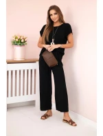 Viskózový komplet plisovaná halenka + kalhoty černý