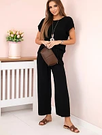 Viskózový set plisovaná blúzka + nohavice čierna