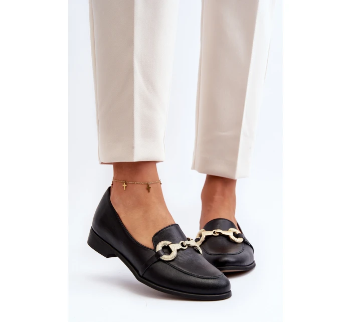 model 21646261 Dámské Mokasíny Kožené S Ozdobou Černé - Zazoo