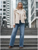Dámska kožená vesta s ovčou kožou béžová FashionStreet TY5238z