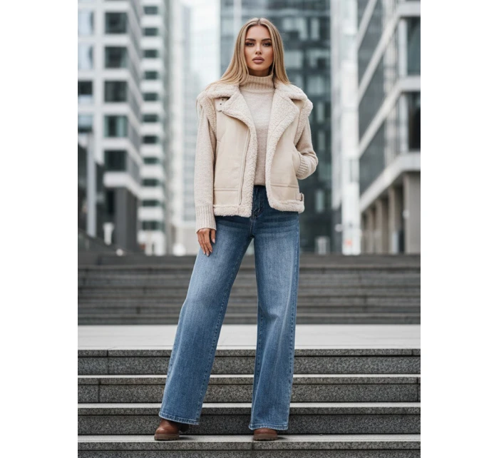 Dámska kožená vesta s ovčou kožou béžová FashionStreet TY5238z