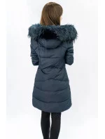 Tmavomodrá dámska prešívaná zimná bunda s kapucňou (7757)