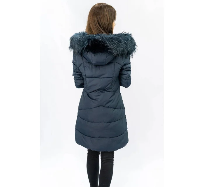 Tmavomodrá dámska prešívaná zimná bunda s kapucňou (7757)