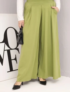 Dámské bavlněné kalhoty Plus Size s širokým střihem a volným střihem pistáciové