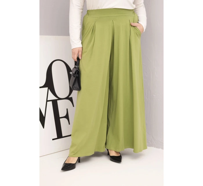 Dámske bavlnené nohavice v nadmernej veľkosti so širokým strihom a voľným strihom Pistachio Dámske bavlnené nohavice v nadmernej veľkosti so širokým strihom a voľným strihom Pistachio