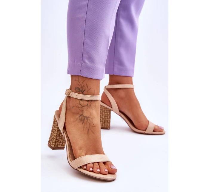 Zamszowe Sandały Na Plecionym Słupku Beżowe Selila