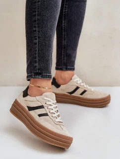 Zazoo N1176 Zamszowe Sneakersy Na Platformie Beżowe