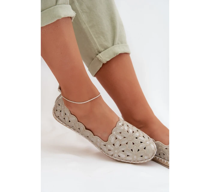 Dámské nazouvací baleríny s květinami zlaté model 22026526 - EVENTO