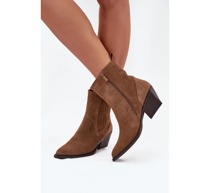 Dámska zateplená členková obuv Dylira na podpätku - ťava, semiš Dámska zateplená členková obuv Dylira na podpätku - ťava, semiš