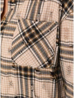 Dámska kockovaná košeľa s odreninami béžová FashionStreet DY0485