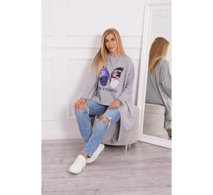 Blúzka oversize s potlačou šedá