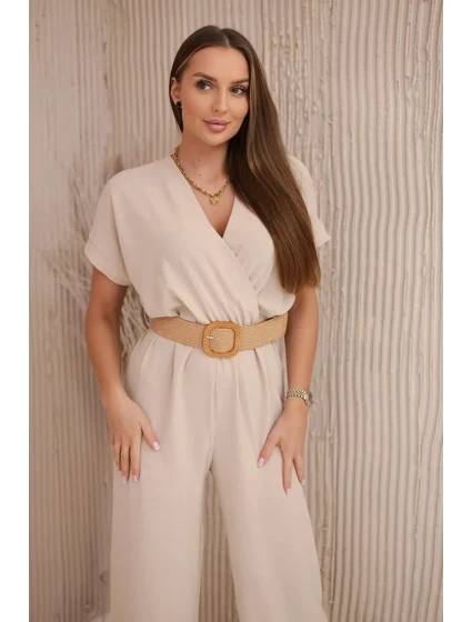 Kombinéza s ozdobným pásom béžová Kombinéza s ozdobným pásom béžová