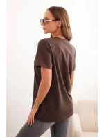 Dámske bavlnené tričko klasického strihu hnedé Dámske bavlnené tričko klasického strihu hnedé