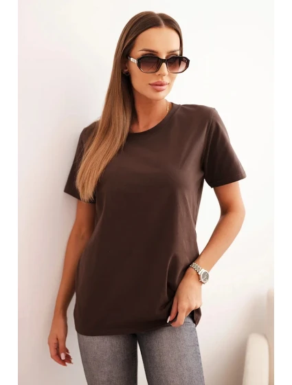Dámske bavlnené tričko klasického strihu hnedé Dámske bavlnené tričko klasického strihu hnedé