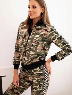 Dámská souprava s kapucí a model 21755764 potiskem khaki + ecru - K-Fashion
