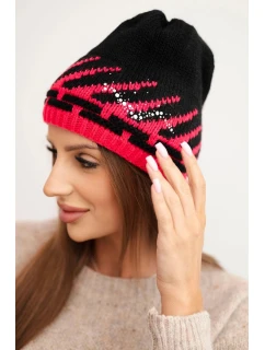 Dámská zimní čepice vlněná s krystaly a vzorem model 21859353 mocca - K-Fashion