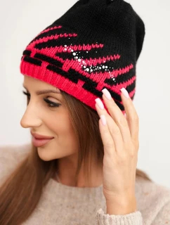 Dámská zimní čepice vlněná s krystaly a vzorem model 21859353 mocca - K-Fashion
