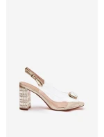 Průhledné sandály na sloupku s krystaly D&A model 21908373 zlaté - S.Barski