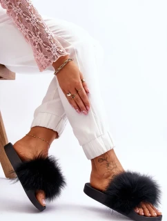 Dámske gumové papuče s kožušinou čierne Lucrece