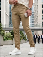 Pánske chinos nohavice s opaskom béžová FashionStreet UX4499 Pánske chinos nohavice s opaskom béžová FashionStreet UX4499