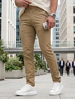 Pánske chinos nohavice s opaskom béžová FashionStreet UX4499