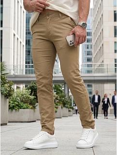 Pánske chinos nohavice s opaskom béžová FashionStreet UX4499