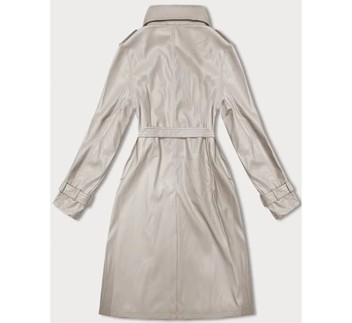 Voľný dámsky kabát z ekologickej kože J Style v teplej béžovej farbe (11Z8101)