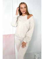 3-dielny set blúzka + top + legíny béžová melanž