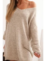 Dámske plus veľkosť vlnené šaty s výstrihom do V tmavá béžová Dámske plus veľkosť vlnené šaty s výstrihom do V tmavá béžová