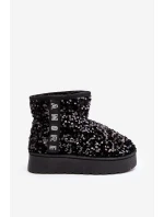 Śniegowce Damskie Na Platformie Zdobione Cekinami Czarne Silmo Śniegowce Damskie Na Platformie Zdobione Cekinami Czarne Silmo