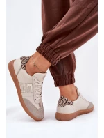 Kožené Sportovní Boty Tenisky Dámské Panterka model 21686778 Béžové - CheBello