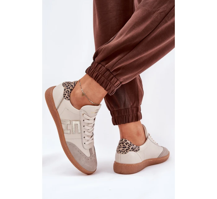 Kožené Sportovní Boty Tenisky Dámské Panterka model 21686778 Béžové - CheBello