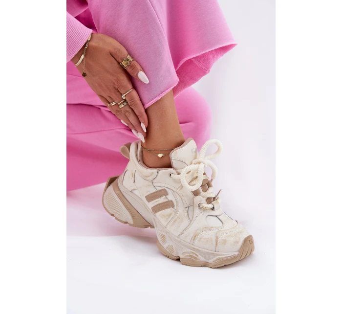 Dámské Kožené Tenisky model 21692733 Béžové - Goe