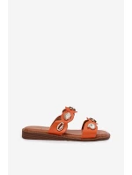 Klapki Damskie Ze Złotymi Przypinkami Pomarańczowe Jenoriela Klapki Damskie Ze Złotymi Przypinkami Pomarańczowe Jenoriela