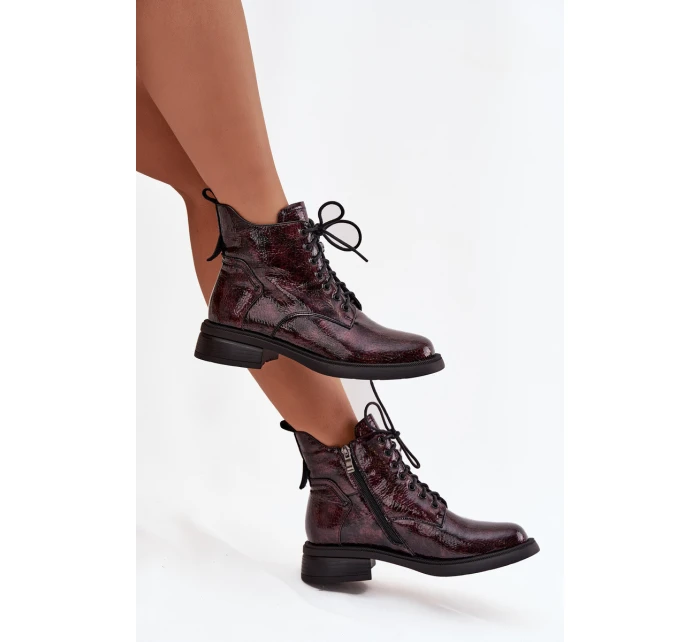 Lakované kožené dámské boty na klínu model 21713850 bordó - D&A