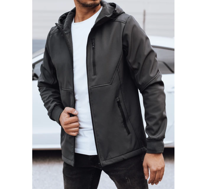 Pánská přechodná softshellová bunda s kapucí tmavě šedá Dstreet model 21980028 - FashionStreet Pánská přechodná softshellová bunda s kapucí tmavě šedá Dstreet model 21980028 - FashionStreet
