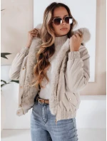 Dámská zimní bunda krátká s kožešinou světle béžová Dstreet model 21991180 - FashionStreet