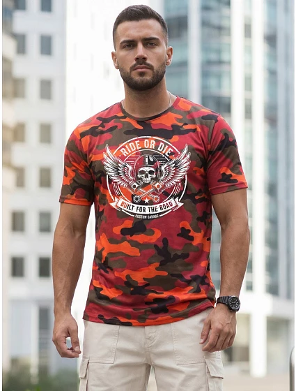 Tshirt męski moro z nadrukiem pomarańczowy model 22217646 - FashionStreet