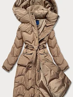 Dámska béžová bunda s predĺženým strihom (ag2-j81)