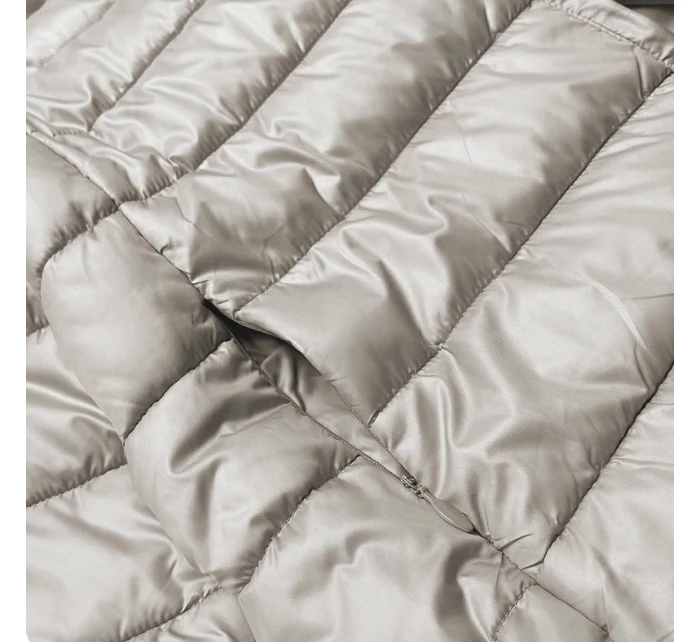 Dámska krátka bunda s pletenými rebrovanými lemami béžová (P22/P3-6636/P3-6023-62)