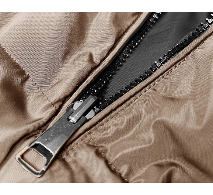 Béžová a grafitová dlhá dámska obojstranná vesta (B8248-12)